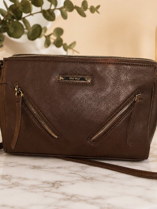 Nine West Handbags - Nine West Brown Pebbled Leather Shoulder Bag Silver Hardware